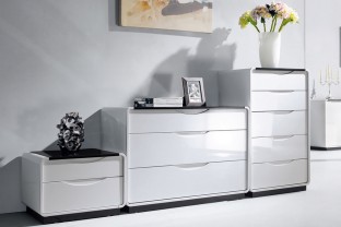 Presta 2 Drawer White Gloss Cabinet / Bedside Table